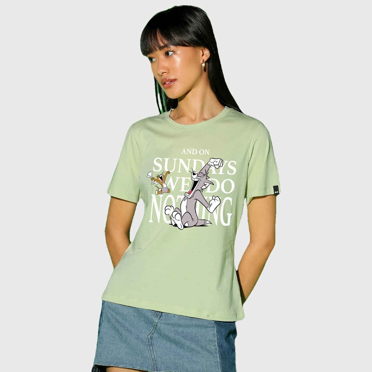 Bewakoof Women's Sundays We Do Nothing Graphic Printed T-shirt | Green - L