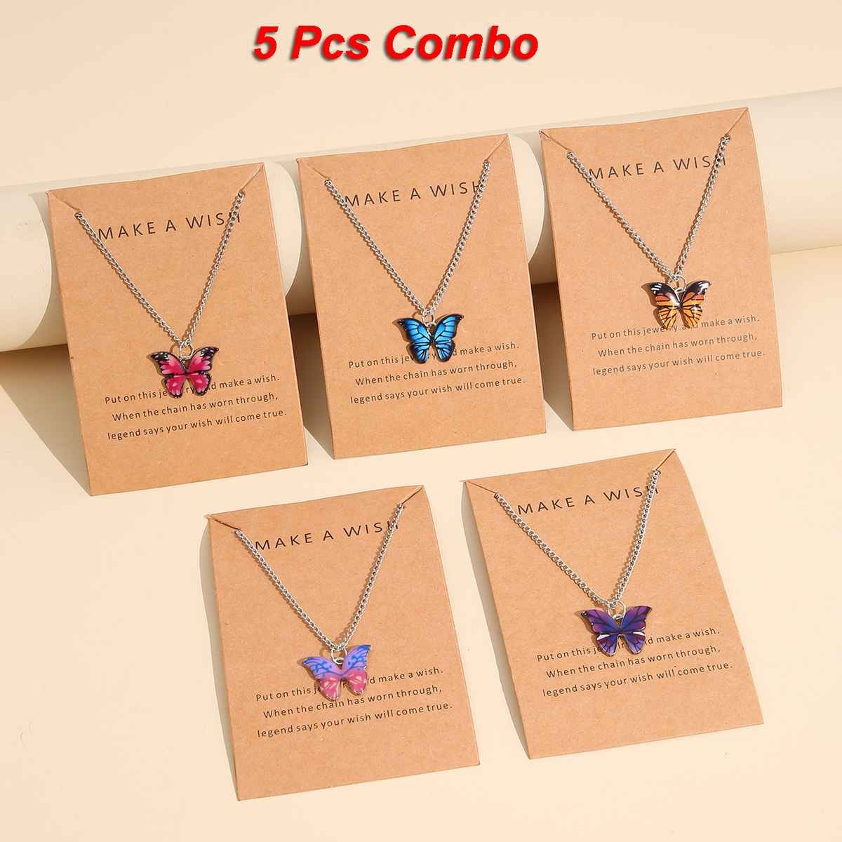 Shining Diva Fashion 5 Pcs Stylish Butterfly Pendant Necklace Set for Women and Girls | 15817np