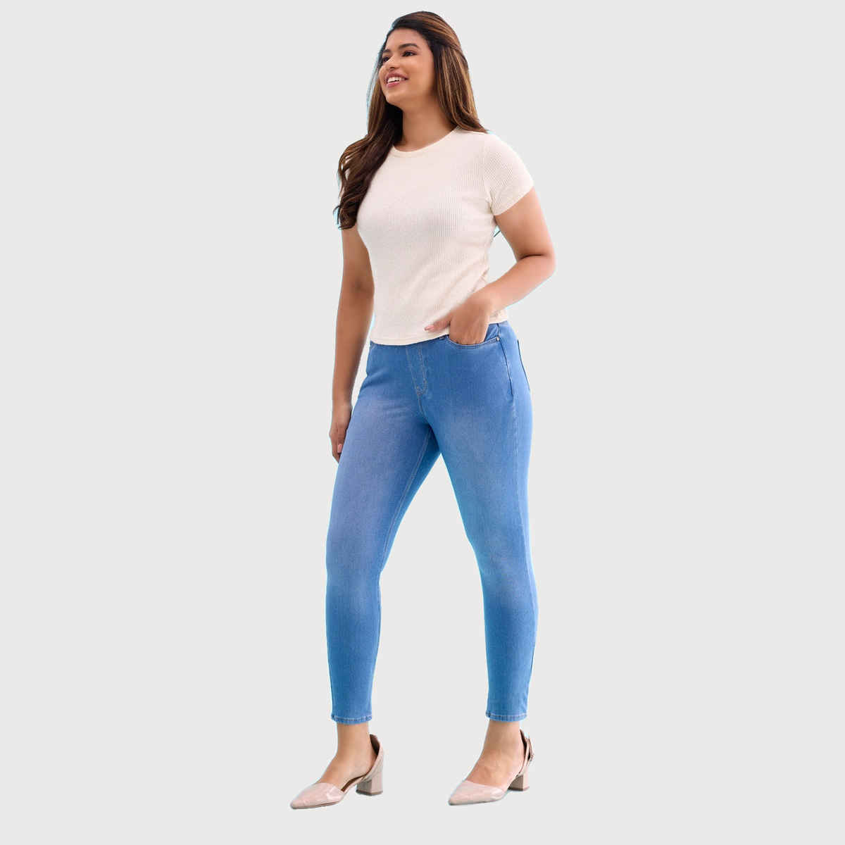 Go Colors Women's Solid Denim Jeggings | LJ03 | Light Blue - M