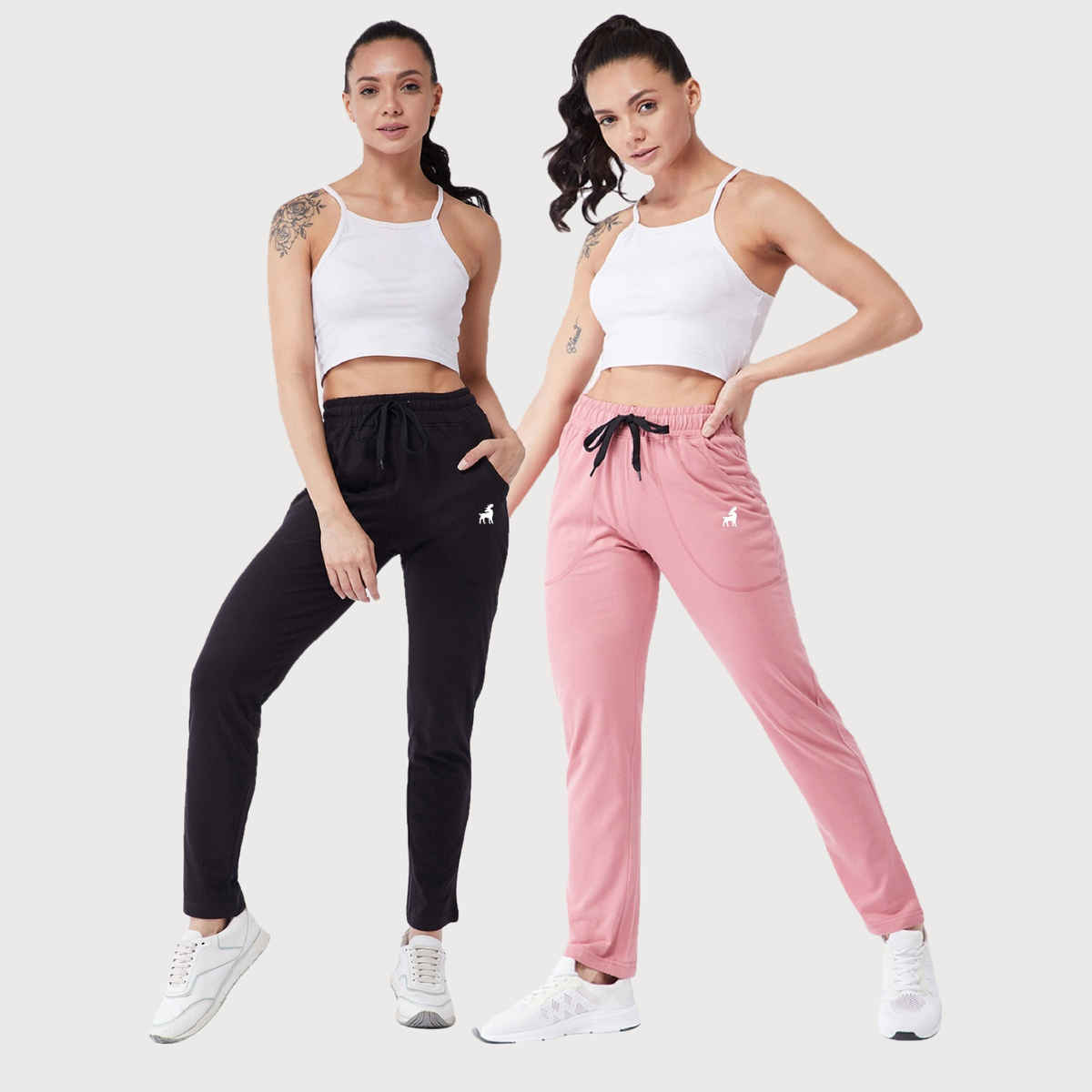 Modeve Women's Cotton Blend Solid Track Pant for Summer | Rose Pink and Black | XL