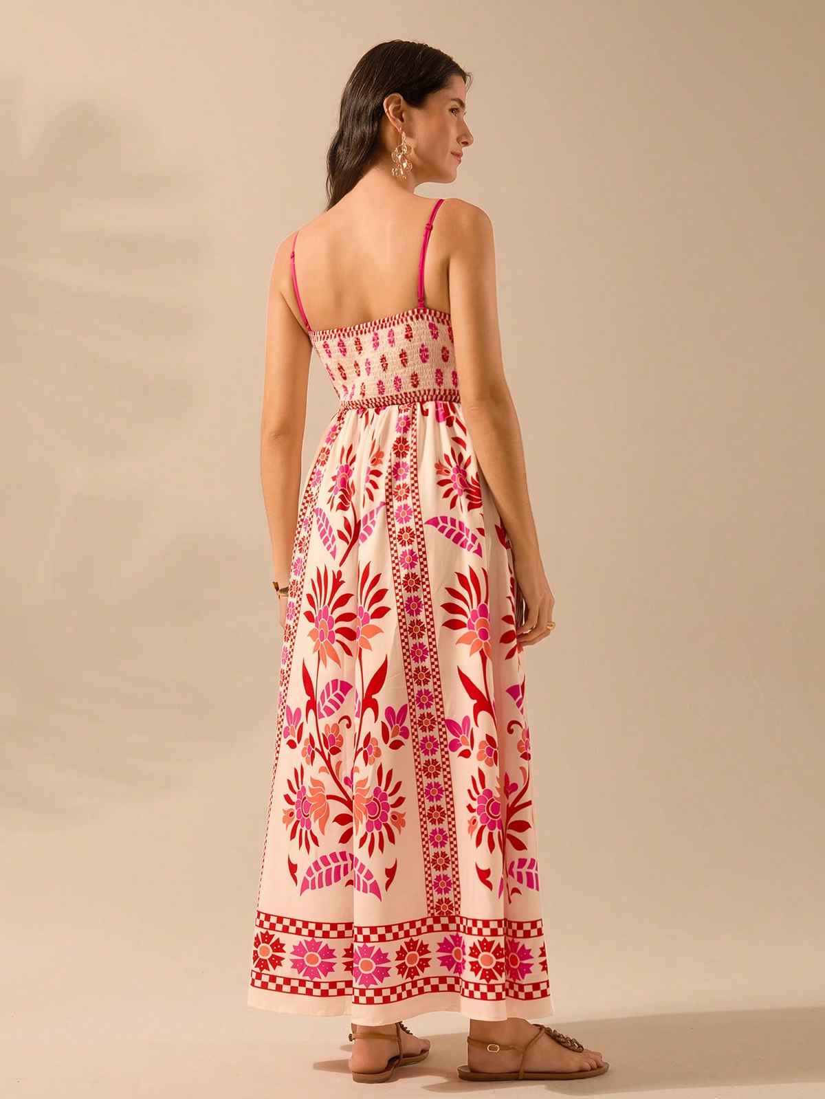 Sheetal Associates Women's Fit and Flare Maxi/Full Length Dress | 12264 | Cream And Red - S