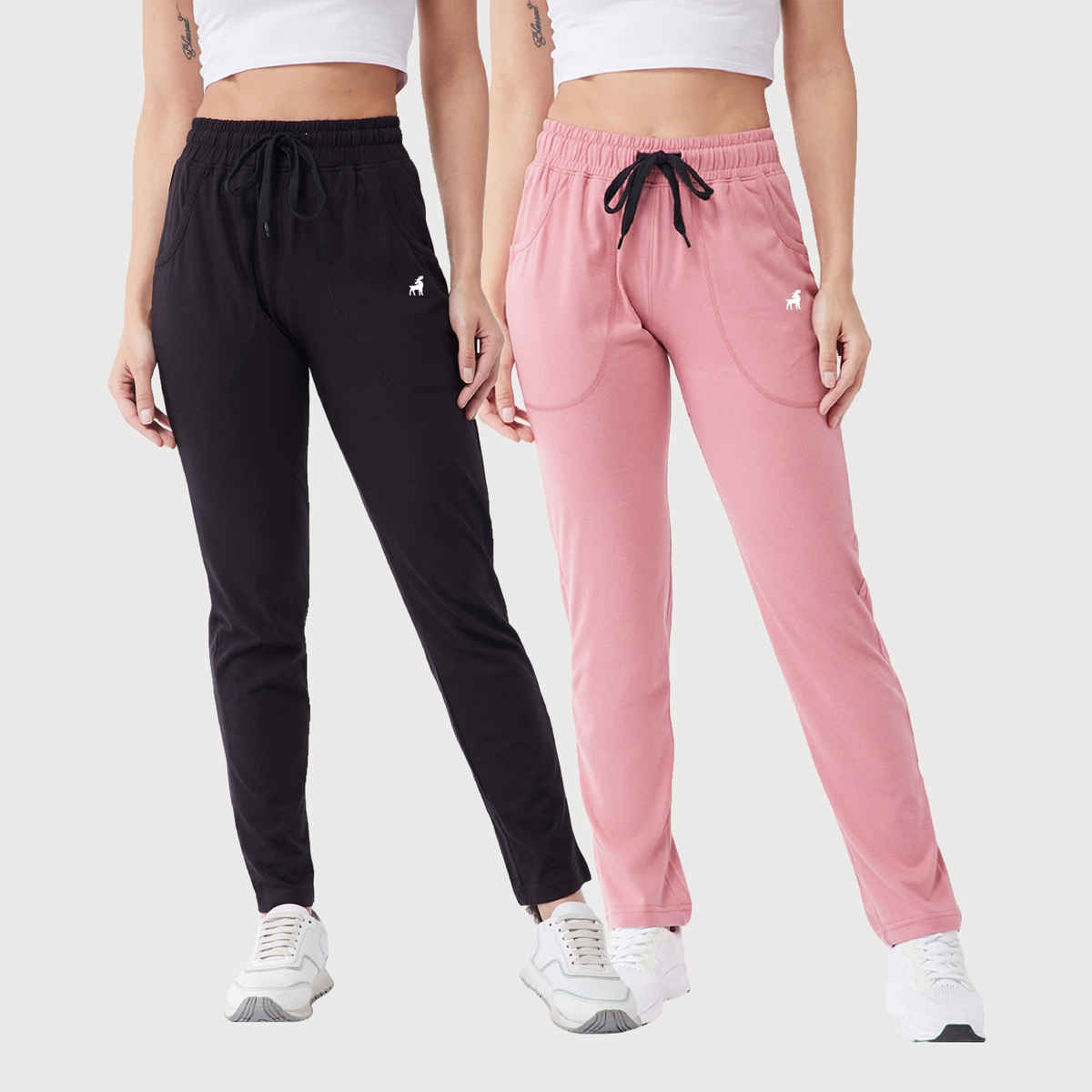 Modeve Women's Cotton Blend Solid Track Pant for Summer | Rose Pink and Black | XL