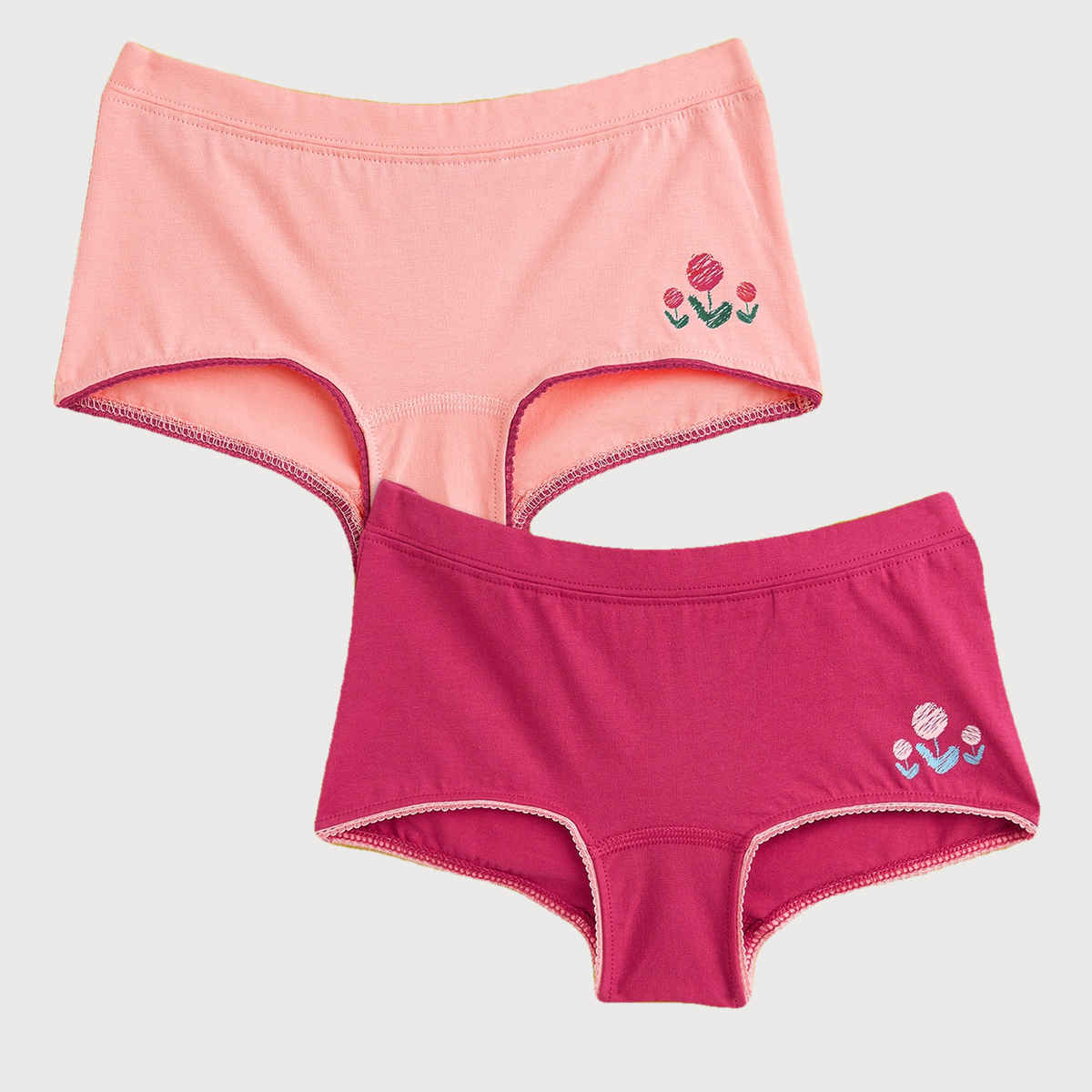 XY Life Scribbles Flowery Intellisoft Tencel Boyshorts PO2 - Dark Pink+Frost Pink | 5-6Y| Pack Of 2