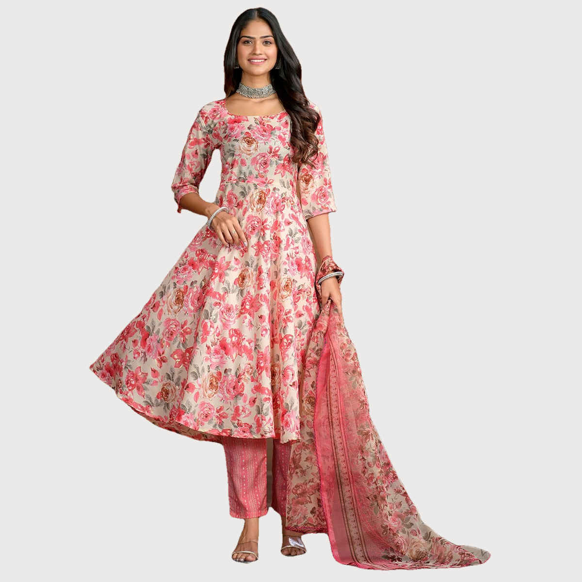 Ishin Women Kurta Set with Dupatta | INWSDS24004 | Pink - M