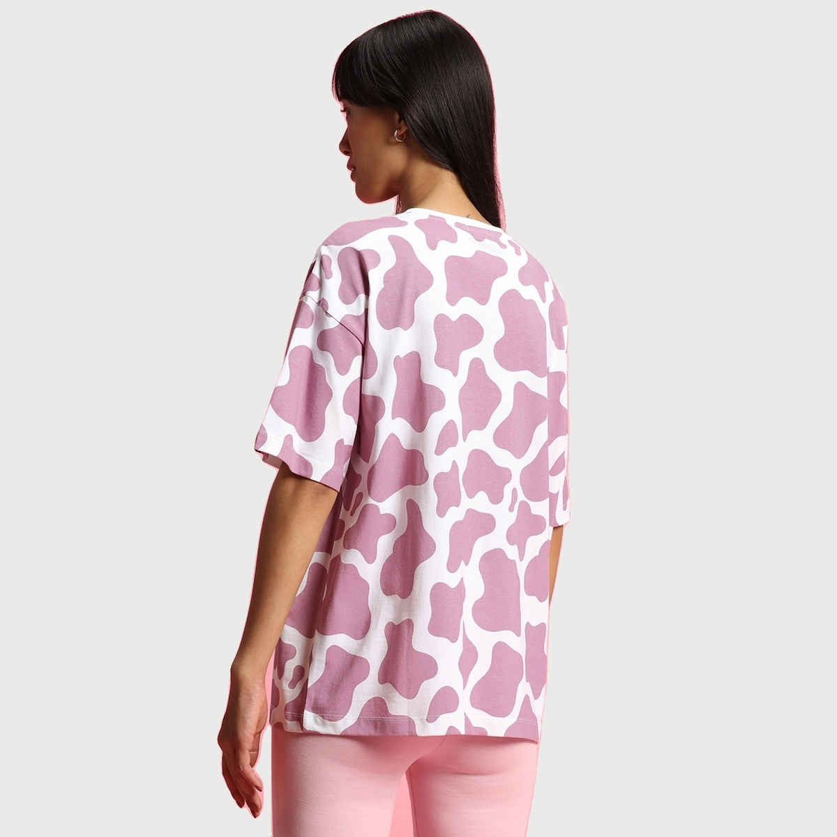 Bewakoof Women's Camo Printed Oversized T-shirt | White & Purple - M