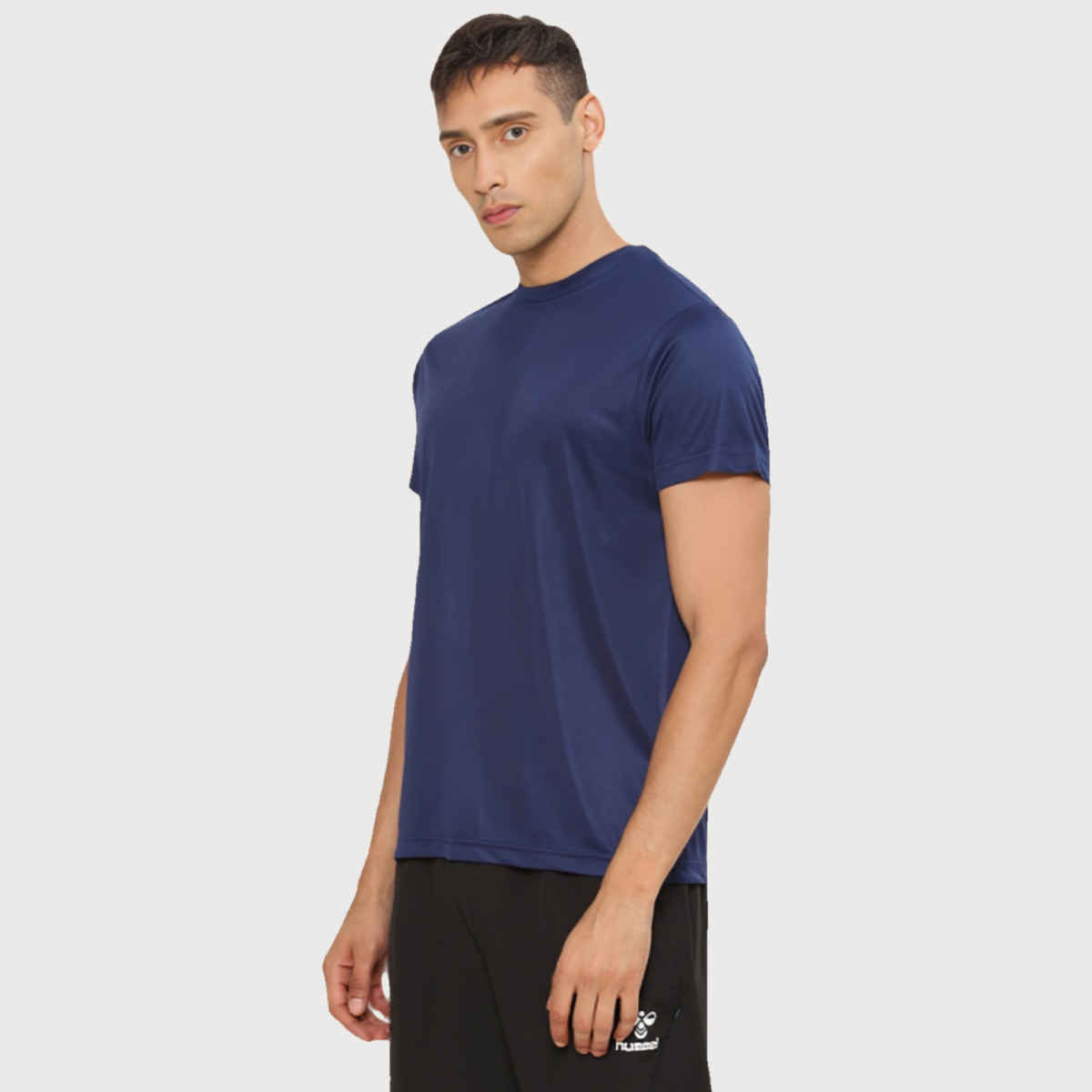 hummel Men's Budoc Round Neck Solid Regular Fit Gym T-shirt | Blue Nights - L
