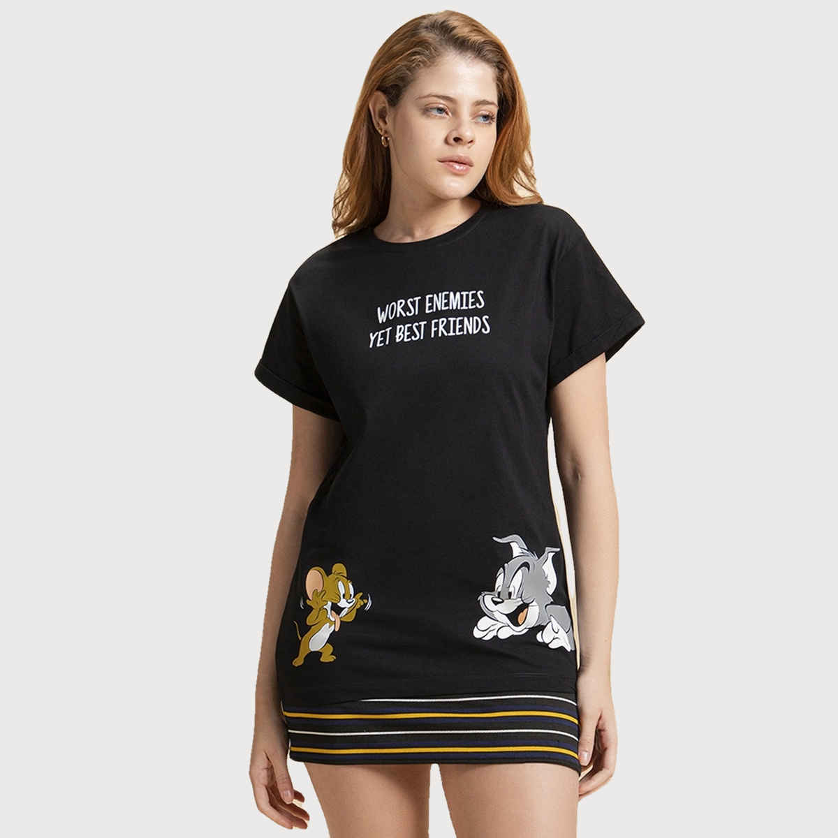 Bewakoof Women's Worst Enemies Boyfriend T-shirt | Black - M