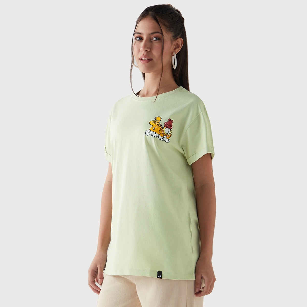 Bewakoof Women's Work in Bed Graphic Printed Boyfriend T-shirt | Fog Green - L