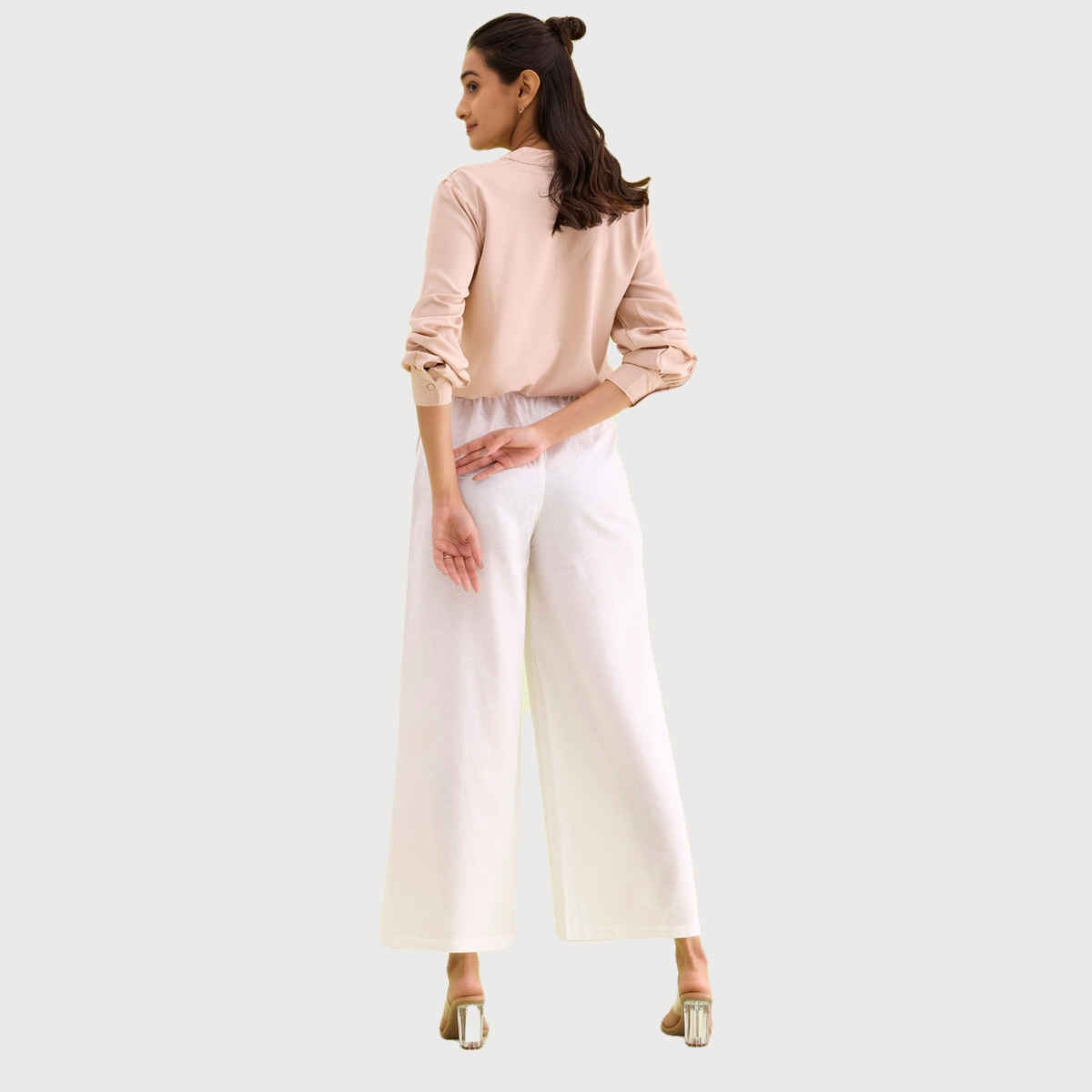 Go Colors Women's Solid Linen Palazzos | LPZ3 | White - M