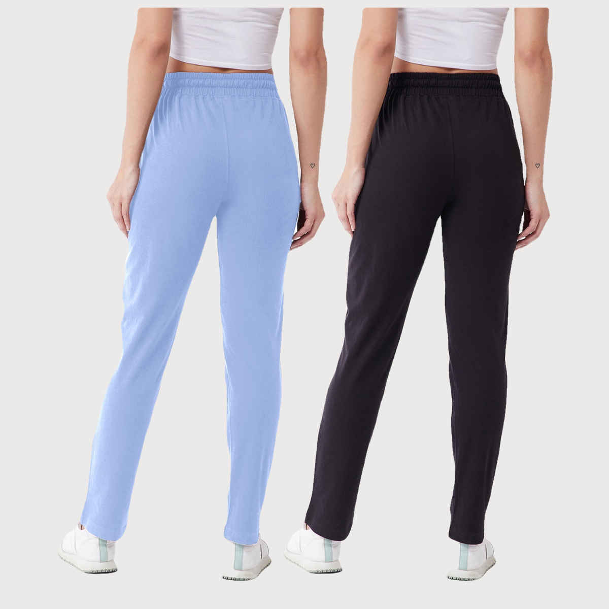 Modeve Women's Cotton Blend Solid Track Pant for Summer | Sky and Black | 2XL