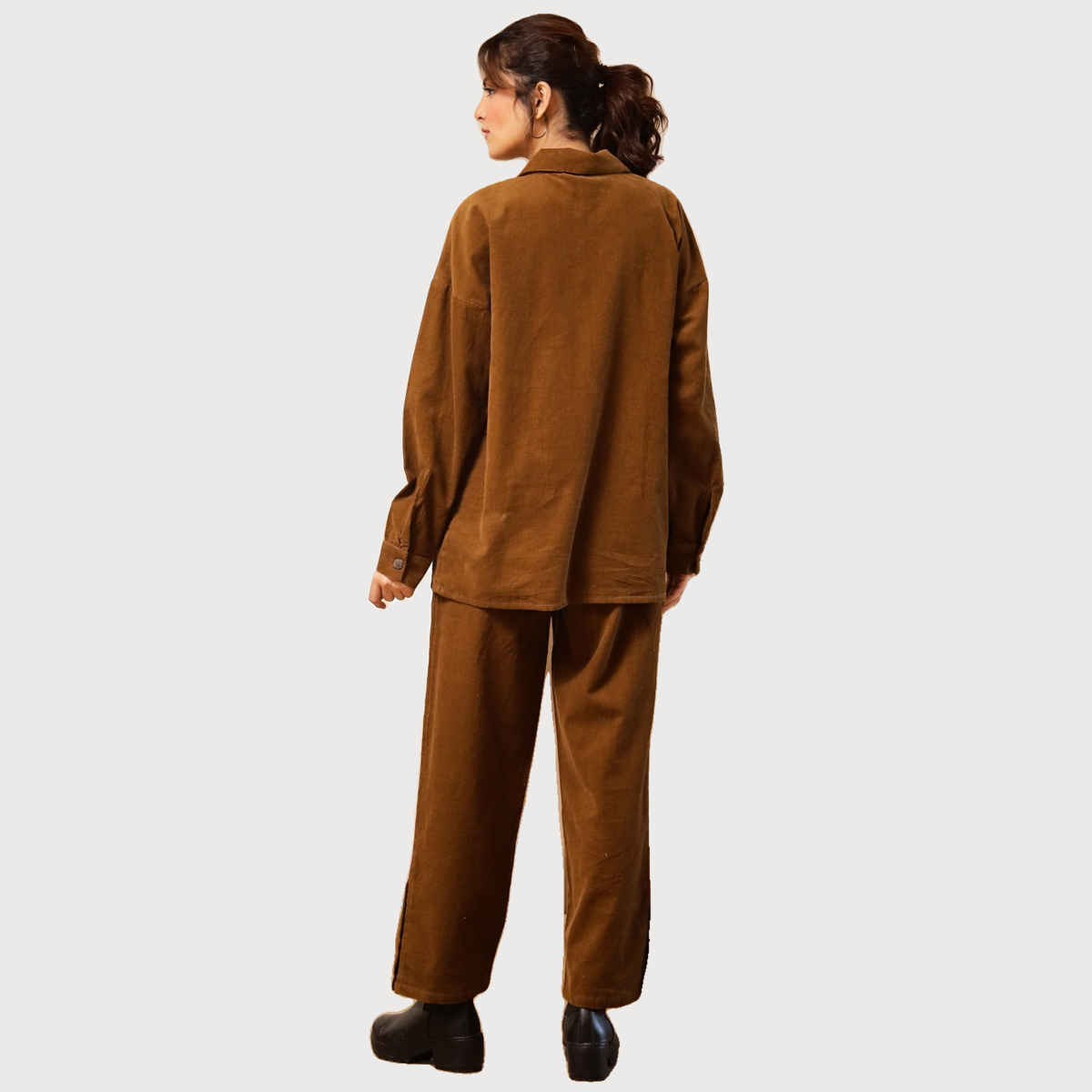 Sanskrutihomes Women Shirt Collar Pure Cotton Brown Night Suit SE-NSP-684 | M