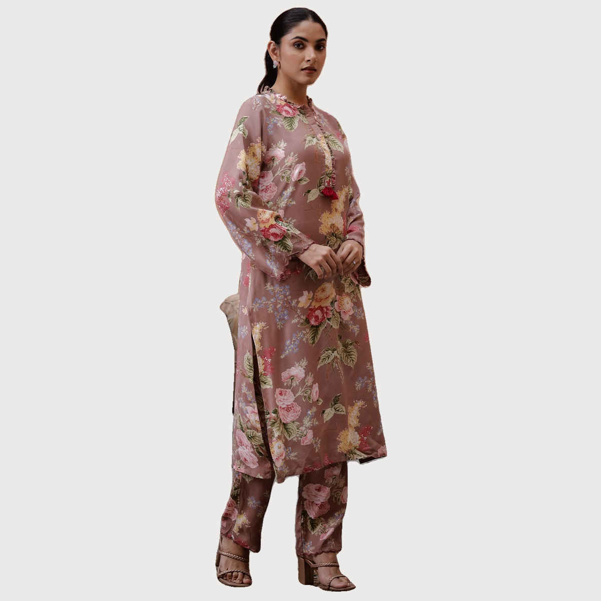 Rangdeep Floral Printed Kurta With Trousers for Women s | Grey | M