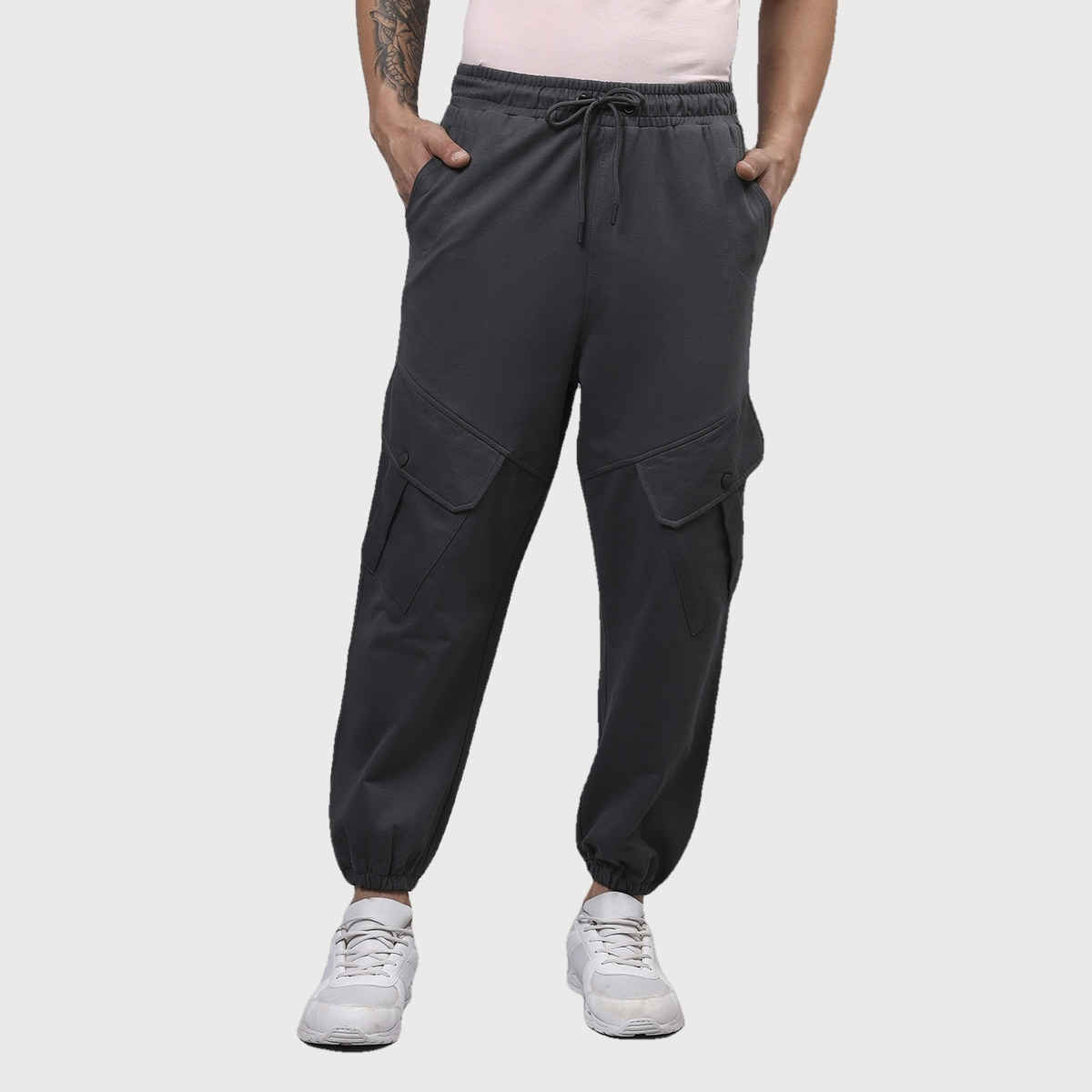 Bewakoof Air 1.0 Men's Super Loose Fit Cargo Joggers | Grey - M