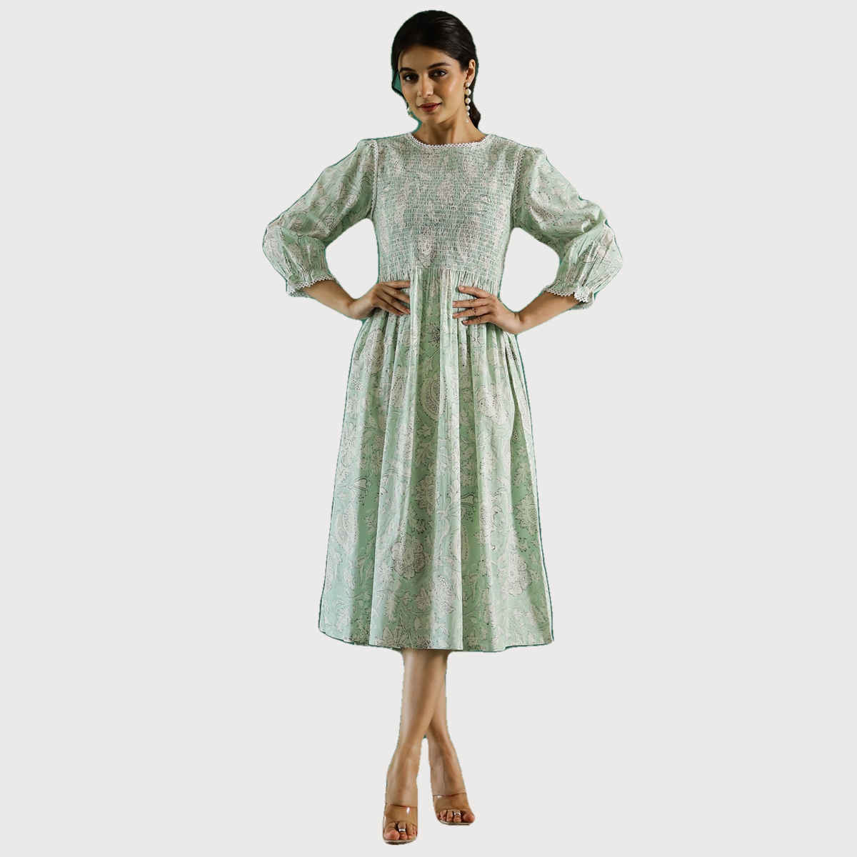 Rangdeep Women Floral Printed Cotton Fit & Flare Knee Length Party Dress | XXL