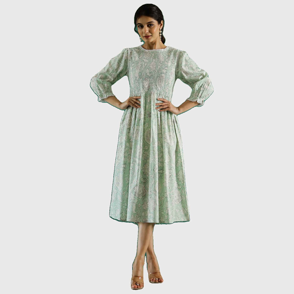 Rangdeep Women Floral Printed Cotton Fit & Flare Knee Length Party Dress | L