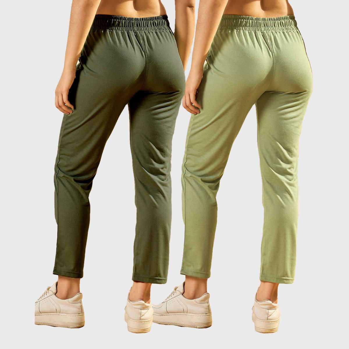 Modeve Women's Cotton Blend Solid Track Pant for Summer | Pista and Black | M