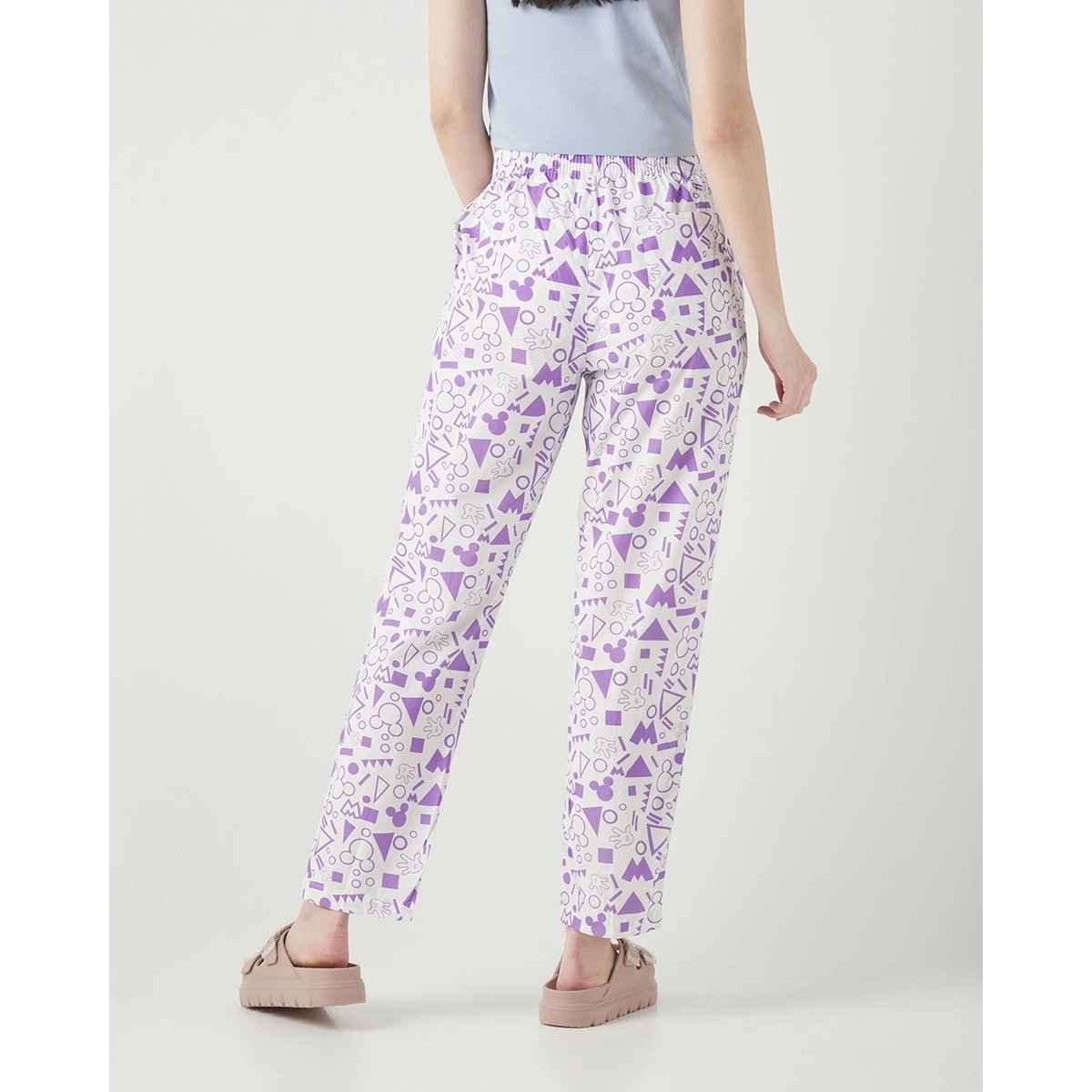 Bewakoof Official Disney Merchandise Women's All Over Printed Pyjamas | White - L