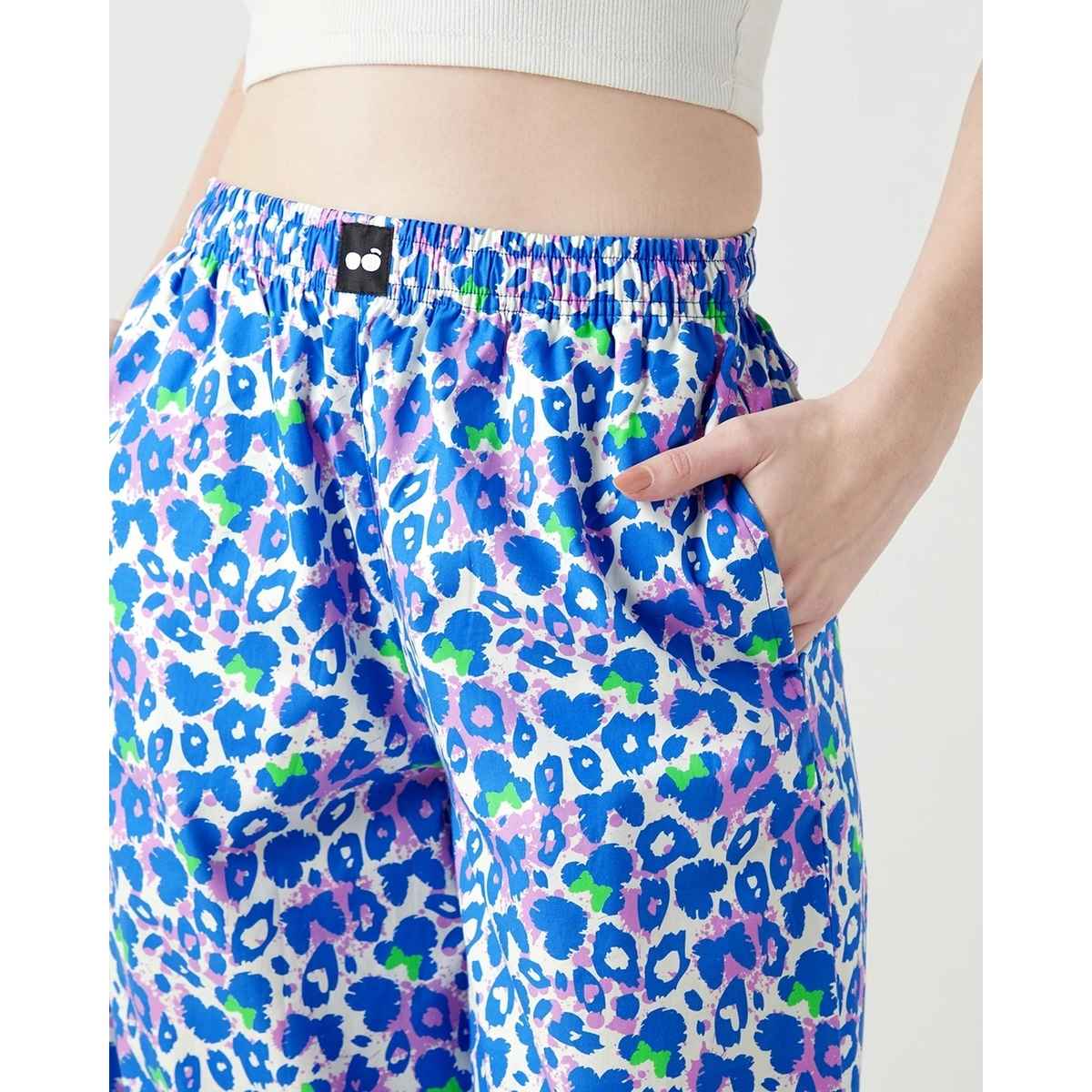 Bewakoof Women's All Over Printed Wide Leg Pyjamas | Purple & Blue - XL