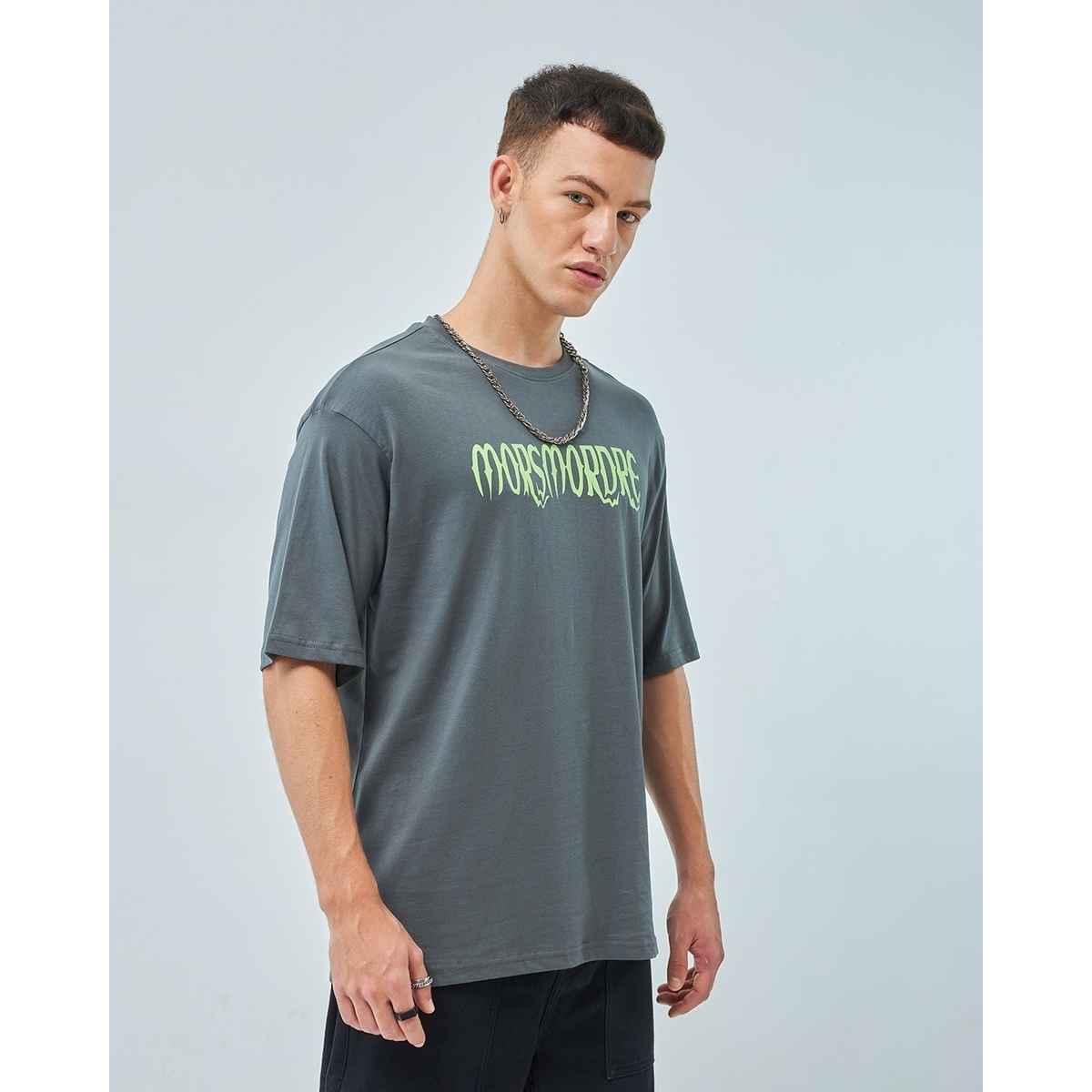 Bewakoof Men's Death Mark Graphic Printed Oversized T-shirt | Grey - XL