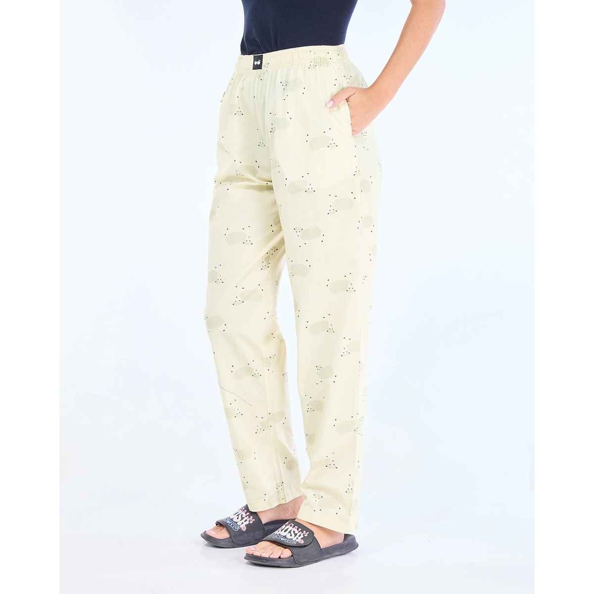 Bewakoof Women's All Over Printed Pyjamas | Cream - XL