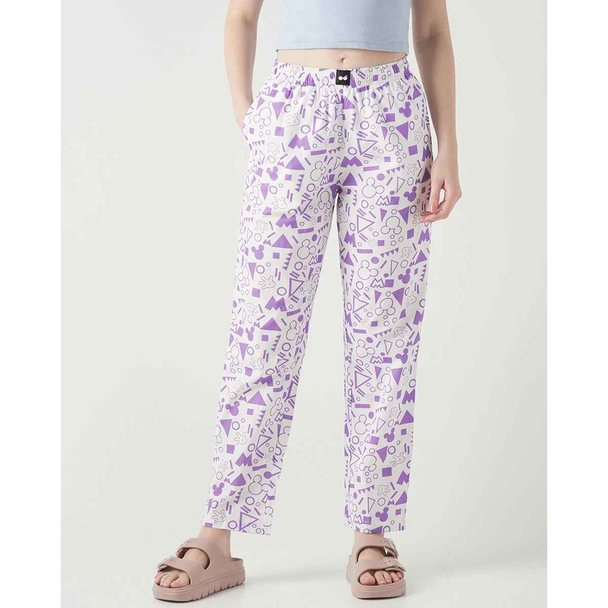 Bewakoof Official Disney Merchandise Women's All Over Printed Pyjamas | White - L