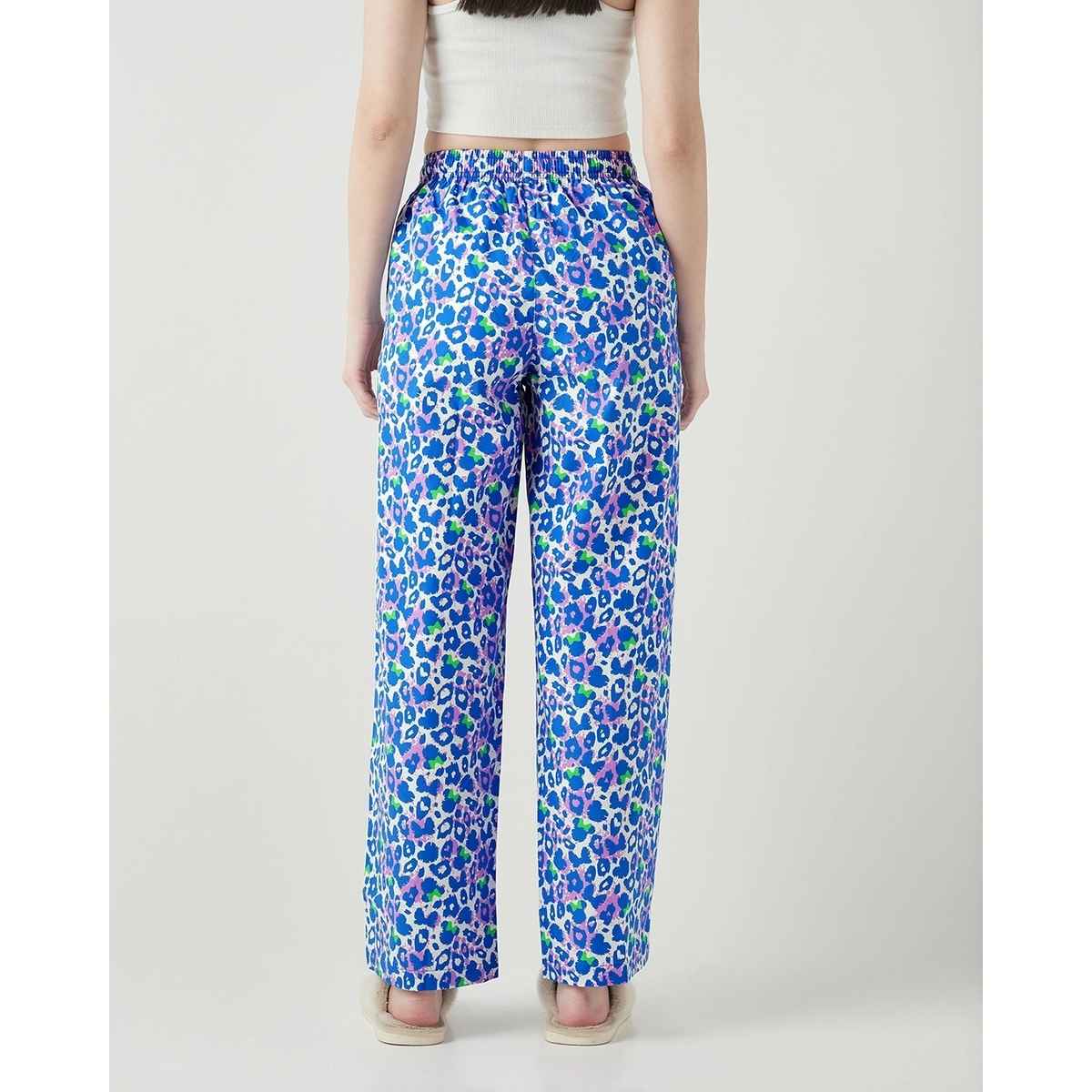 Bewakoof Women's All Over Printed Wide Leg Pyjamas | Purple & Blue - XL