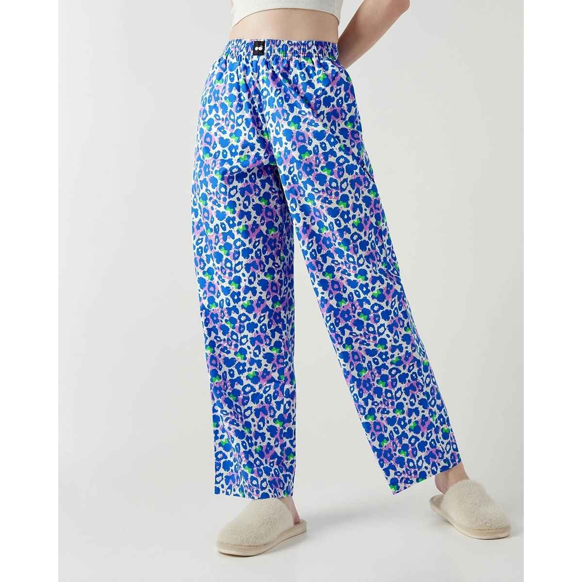 Bewakoof Women's All Over Printed Wide Leg Pyjamas | Purple & Blue - XL