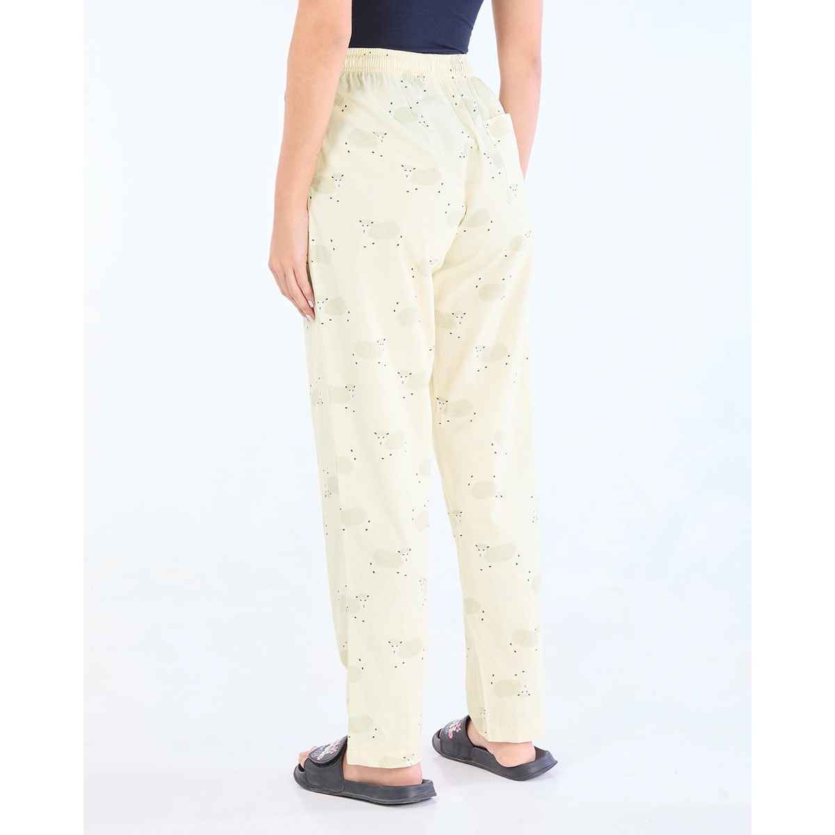 Bewakoof Women's All Over Printed Pyjamas | Cream - XL