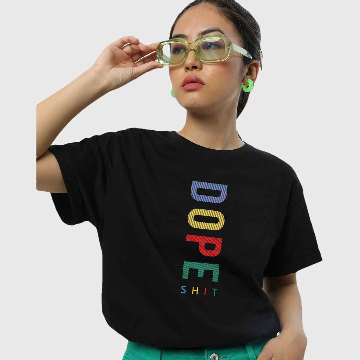Bewakoof Women's Dope Shit Typography Boyfriend T-shirt | Black - M