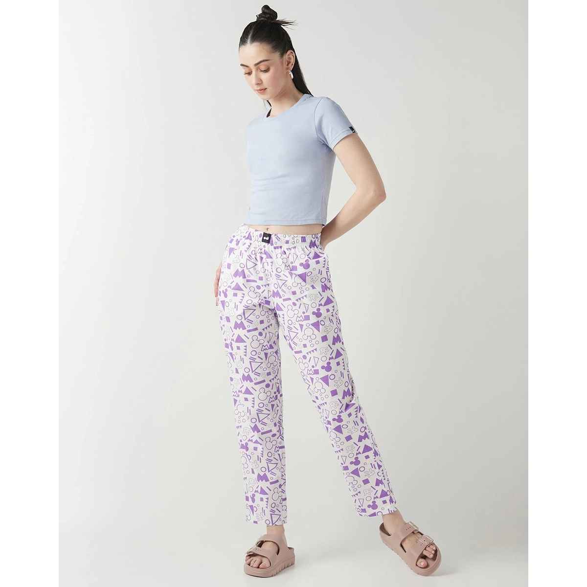 Bewakoof Official Disney Merchandise Women's All Over Printed Pyjamas | White - L