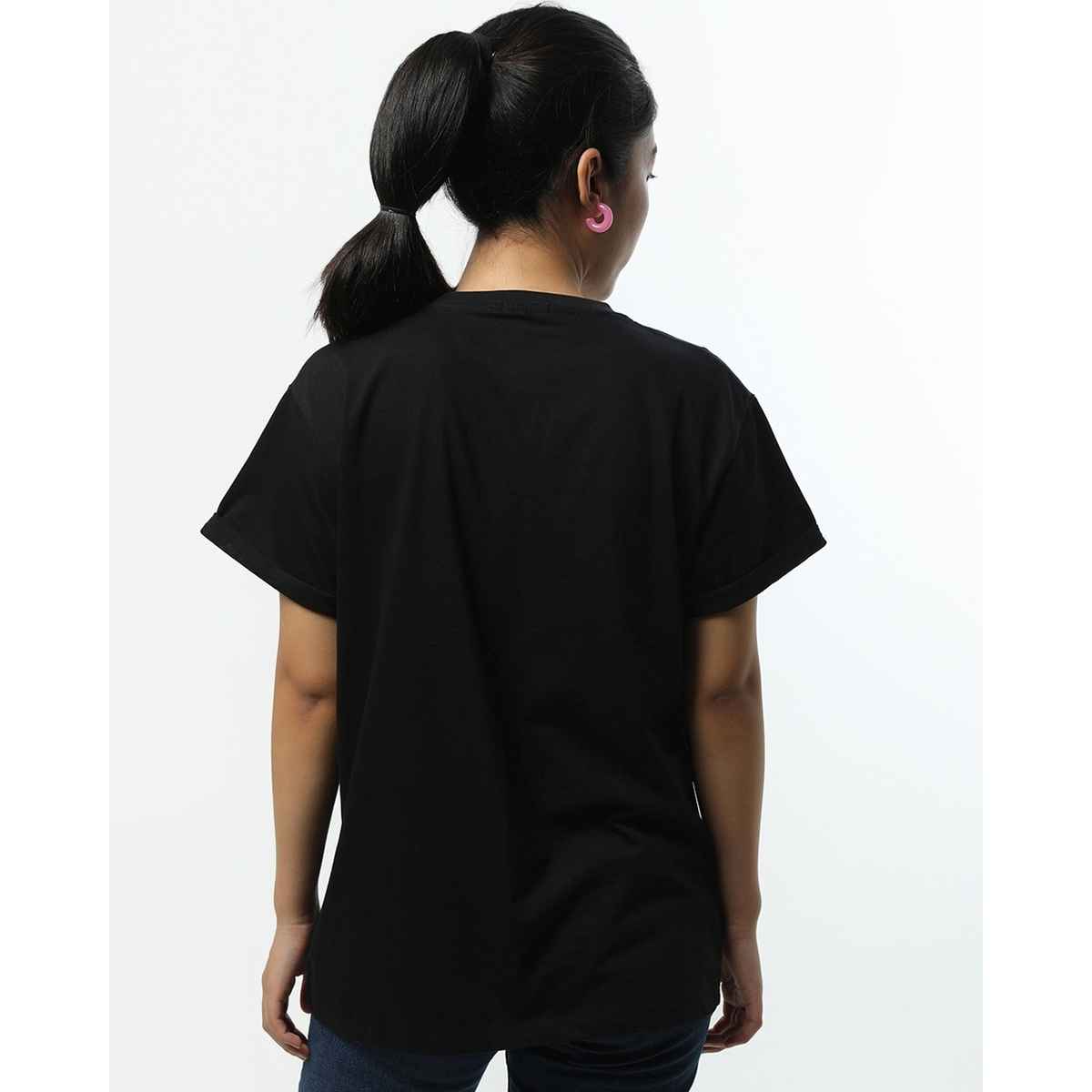 Bewakoof Women's Fragile Graphic Printed Boyfriend T-shirt | Black - L