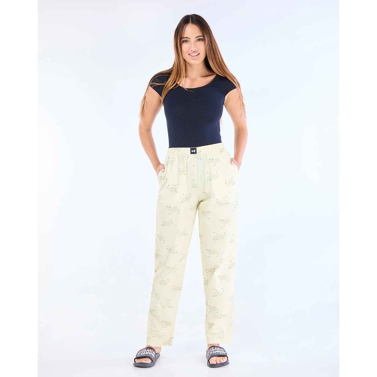 Bewakoof Women's All Over Printed Pyjamas | Cream - XL