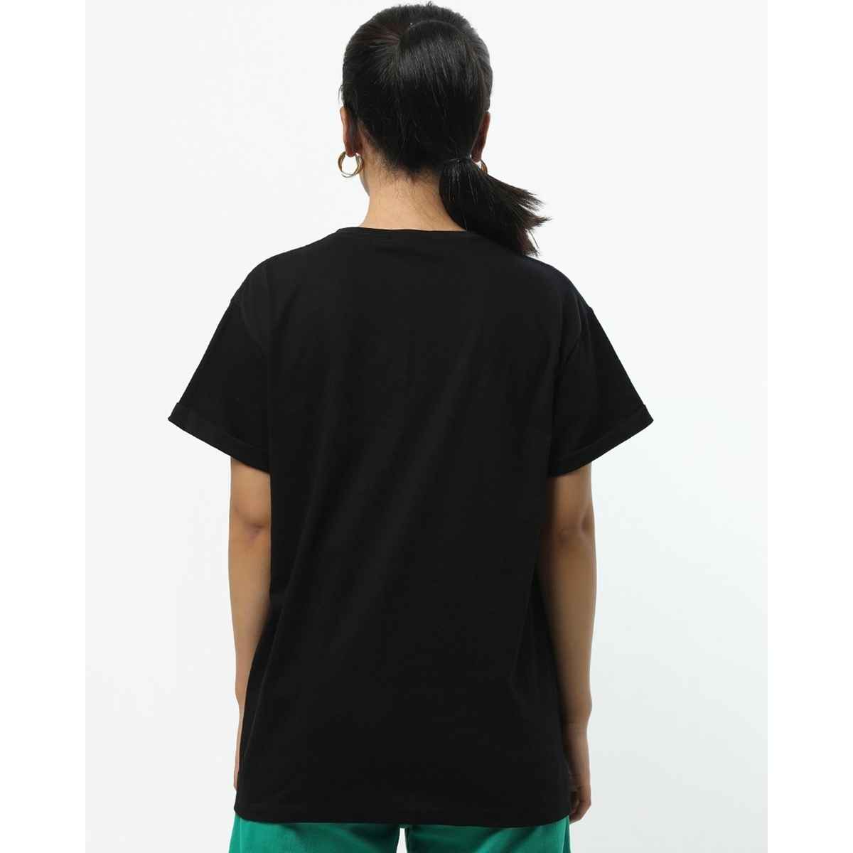 Bewakoof Women's Been There Graphic Printed Boyfriend T-shirt | Black - L