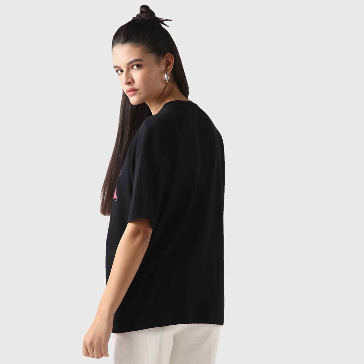 Bewakoof Women's Mornings Graphic Printed Oversized T-shirt | Black - L