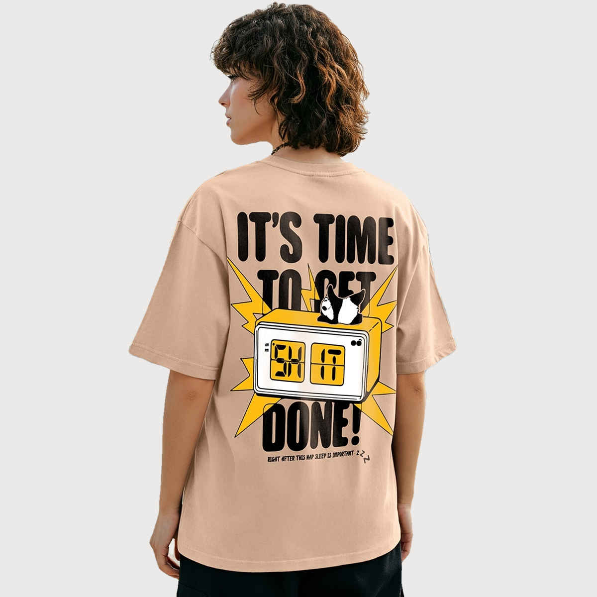 Bewakoof Women's Time To Get Shit Done Graphic Printed Oversized T-shirt | Brown | S