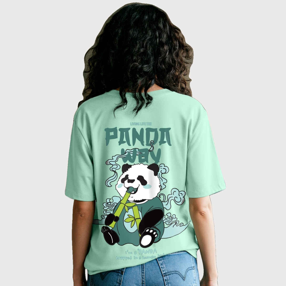 Bewakoof Women's The Panda Way Graphic Printed Oversized T-shirt | Green - XL