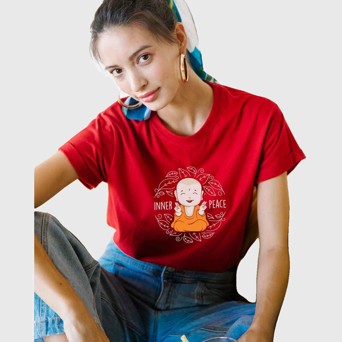 Bewakoof Women's Inner Peace Graphic Printed Boyfriend T-shirt | Red - L