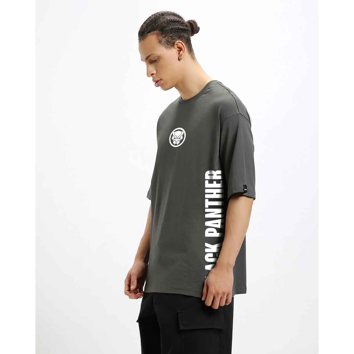 Bewakoof Men's Official Marvel Wakanda Forever Graphic Printed Oversized T-shirt | Grey - M