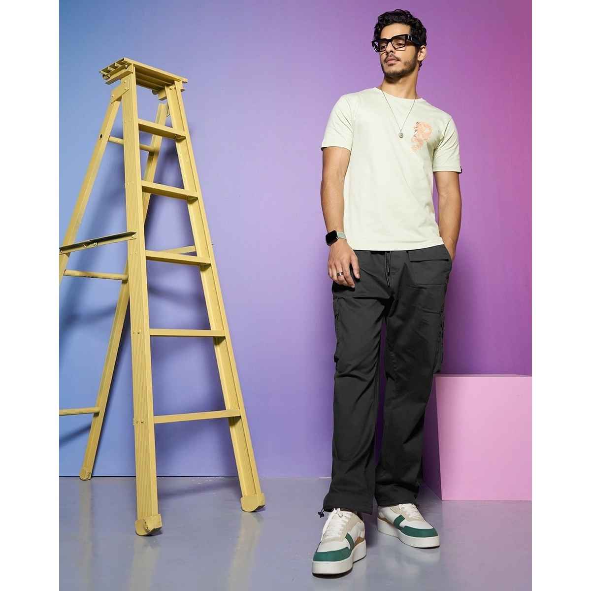 Bewakoof Men's Oversized Cargo Parachute Pants | Black - 32