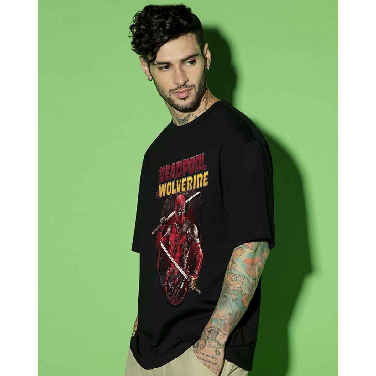 Bewakoof Men's Deadpool Graphic Printed Oversized T-shirt | Black - M
