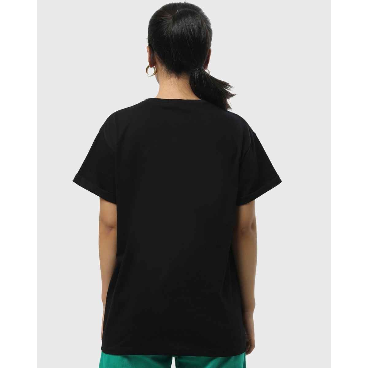 Bewakoof Women's Vibes Graphic Printed Boyfriend T-shirt | Black -XL