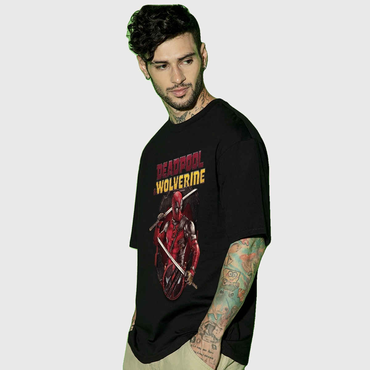 Bewakoof Men's Deadpool Graphic Printed Oversized T-shirt | Black - XL