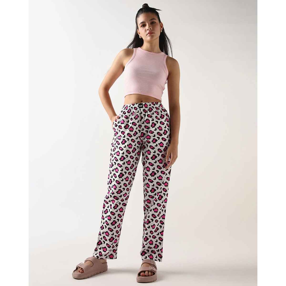 Bewakoof Women's All Over Printed Pyjamas | White - S