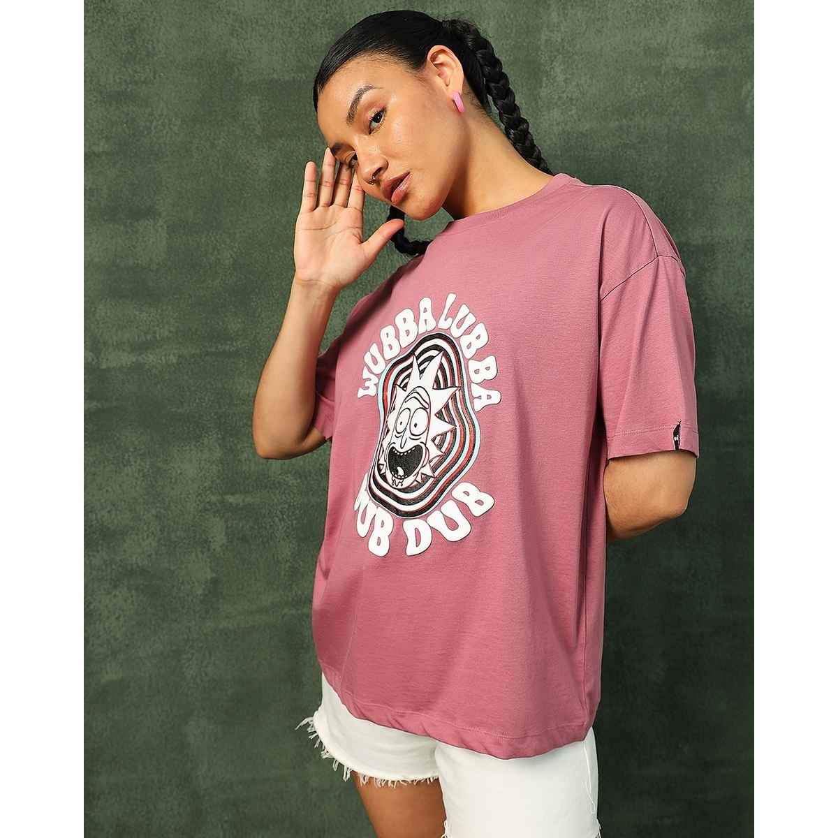 Bewakoof Official Rick & Morty Women's Graphic Printed Oversized T-Shirt | Purple | L