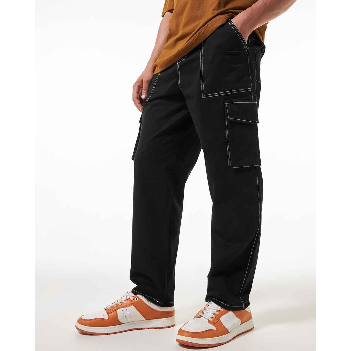 Bewakoof Men's Oversized Cargo Pants | Black - 28