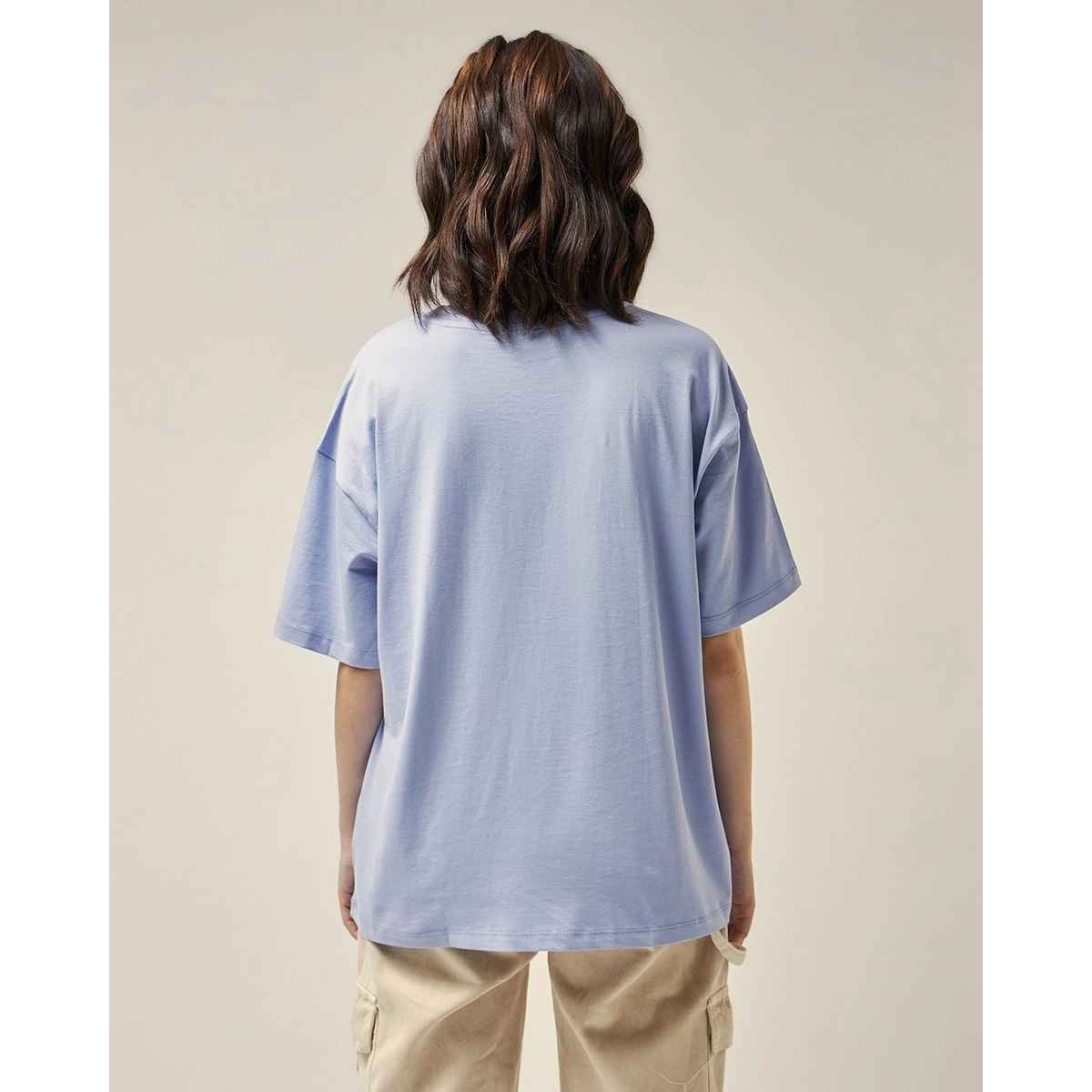 Bewakoof Women's Woke Up Cute Graphic Printed Oversized T-shirt | Baby Lavender - M