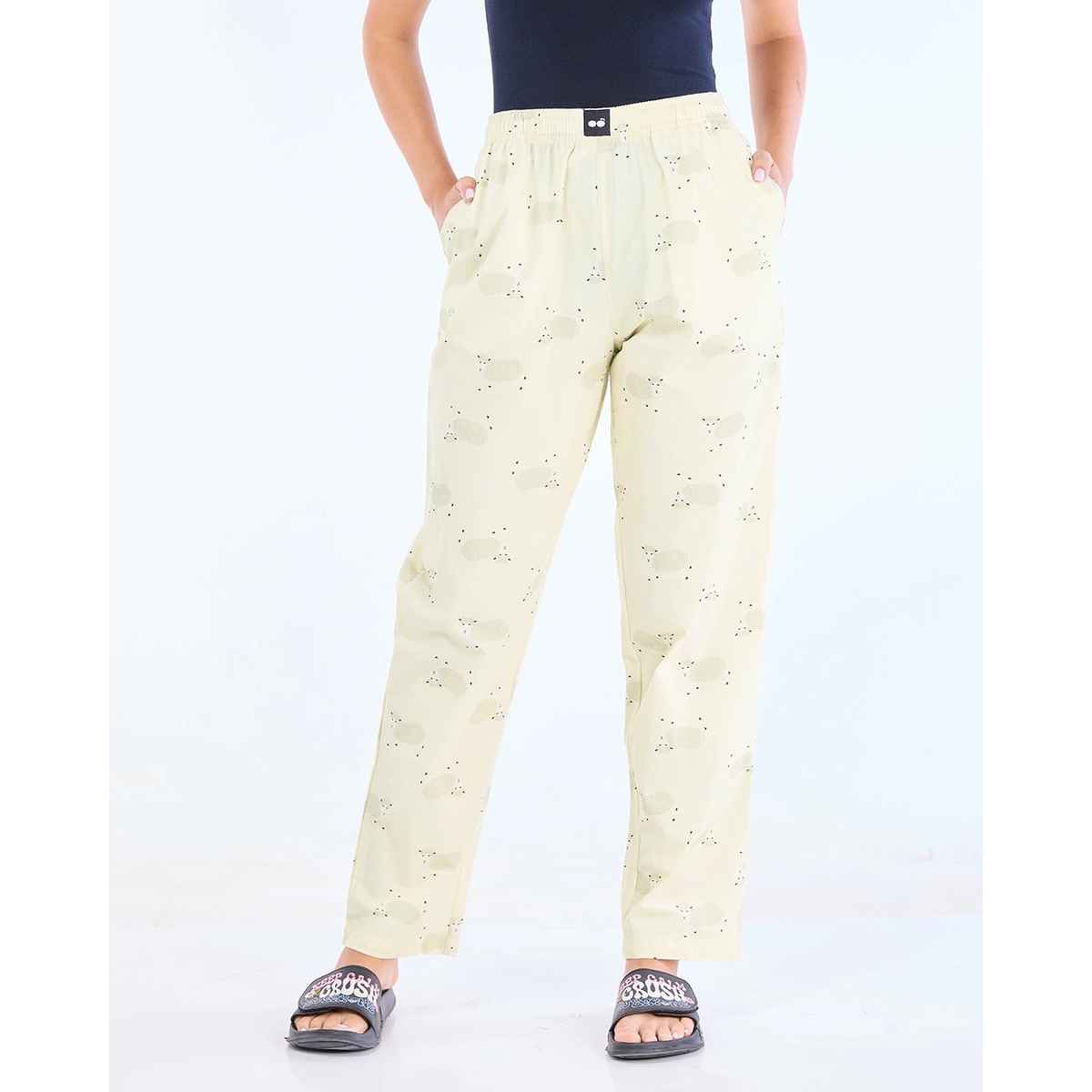 Bewakoof Women's All Over Printed Pyjamas | Cream - XL