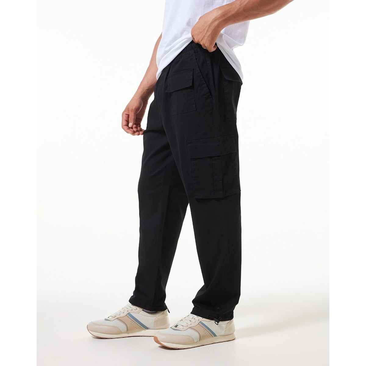 Bewakoof Men's Oversized Cargo Parachute Pants | Black - 32