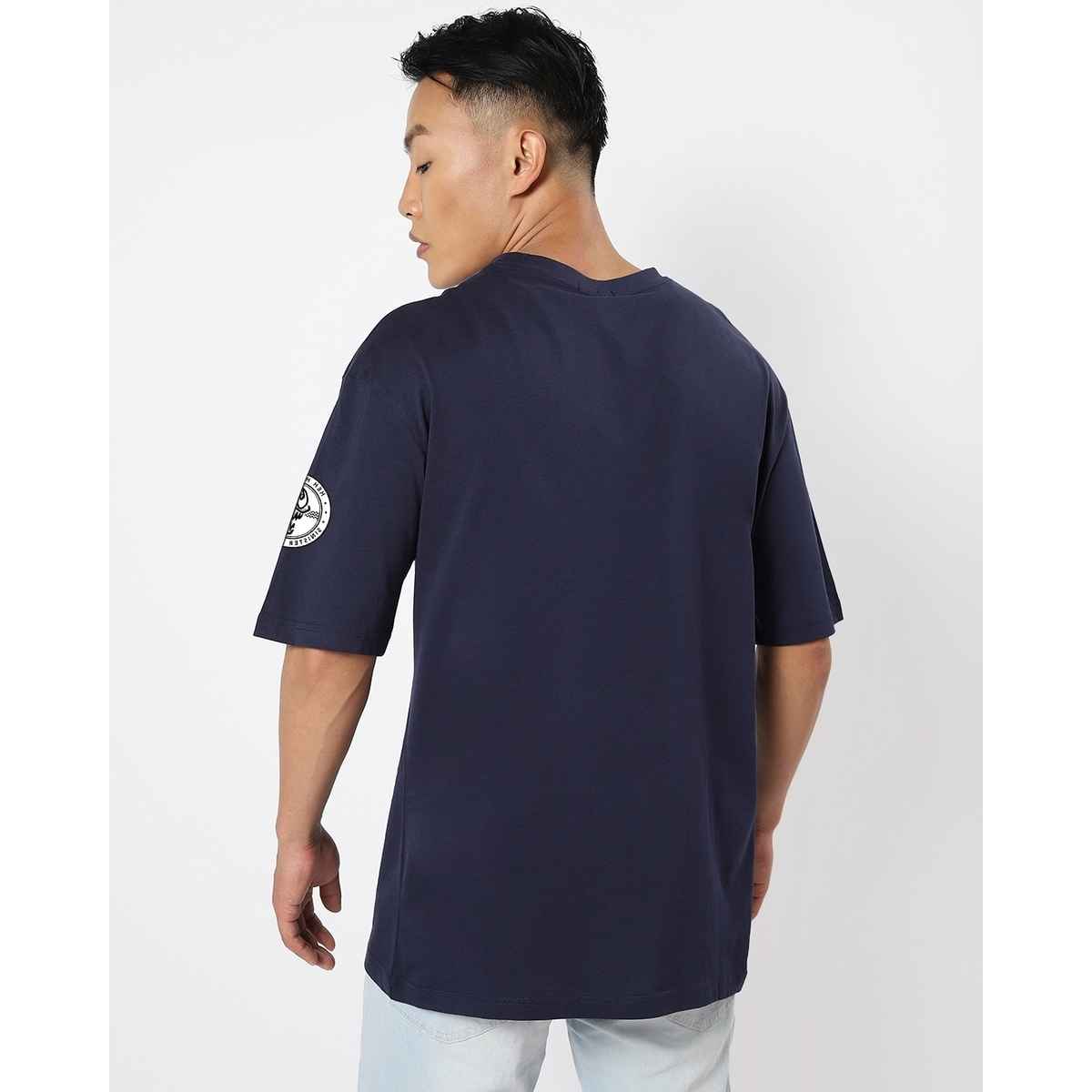 Bewakoof Men's Venom Graphic Printed Oversized T-shirt | Navy Blue - L