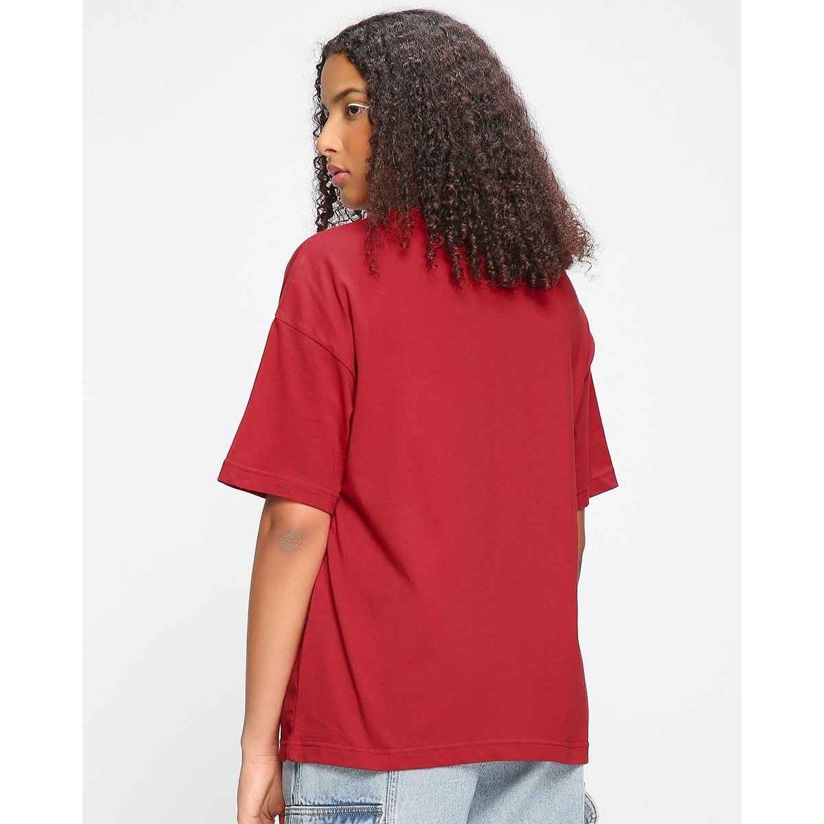 Bewakoof Women's Being Cute Is My Superpower Graphic Printed Oversized T-shirt | Red - M
